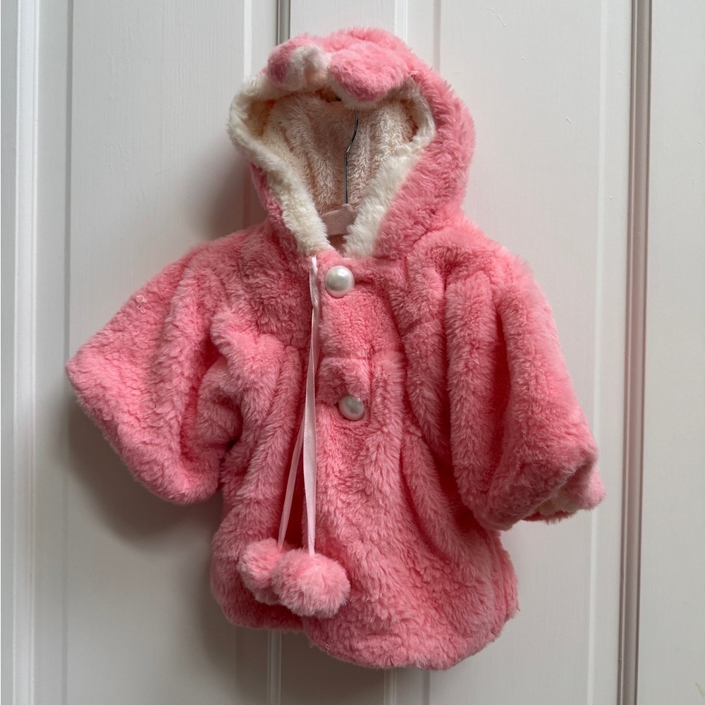 NWOT Girls 12M Pink Fluffy Bear Ear Jacket